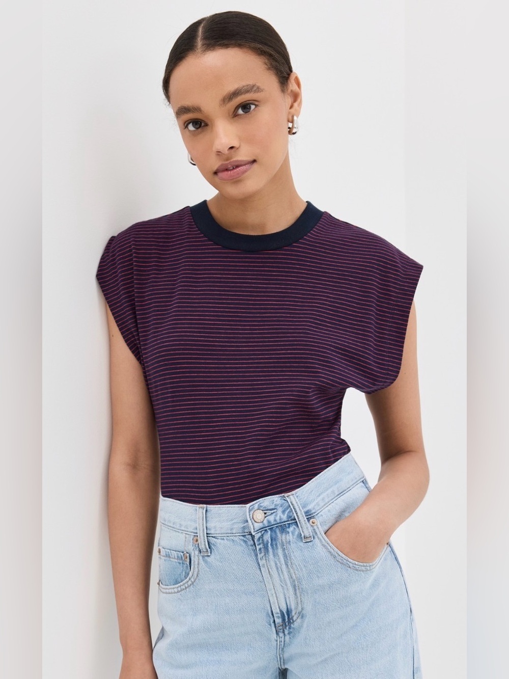 Pistola Marina Top T-Shirt Size Medium Navy Blue & Red Striped